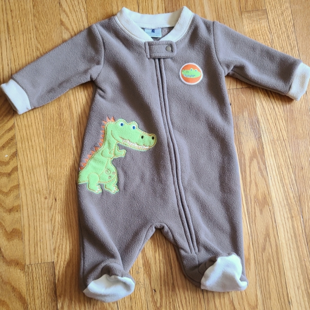 10 for $16 -Mini Boots Brown Fleece Dinosaur Footed Zip Sleeper with Snap Button
